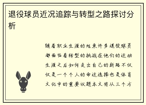 退役球员近况追踪与转型之路探讨分析 退役球员近况追踪与转型之路探讨分析