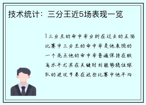 技术统计：三分王近5场表现一览